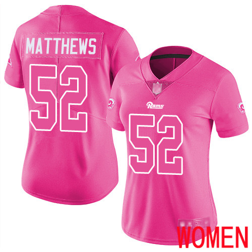 Los Angeles Rams Limited Pink Women Clay Matthews Jersey NFL Football 52 Rush Fashion